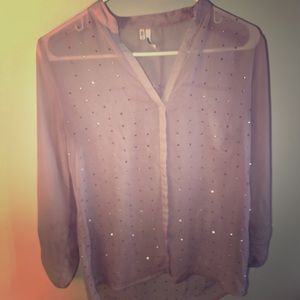 Sheer lavender blouse w/ rhinestone embellishment